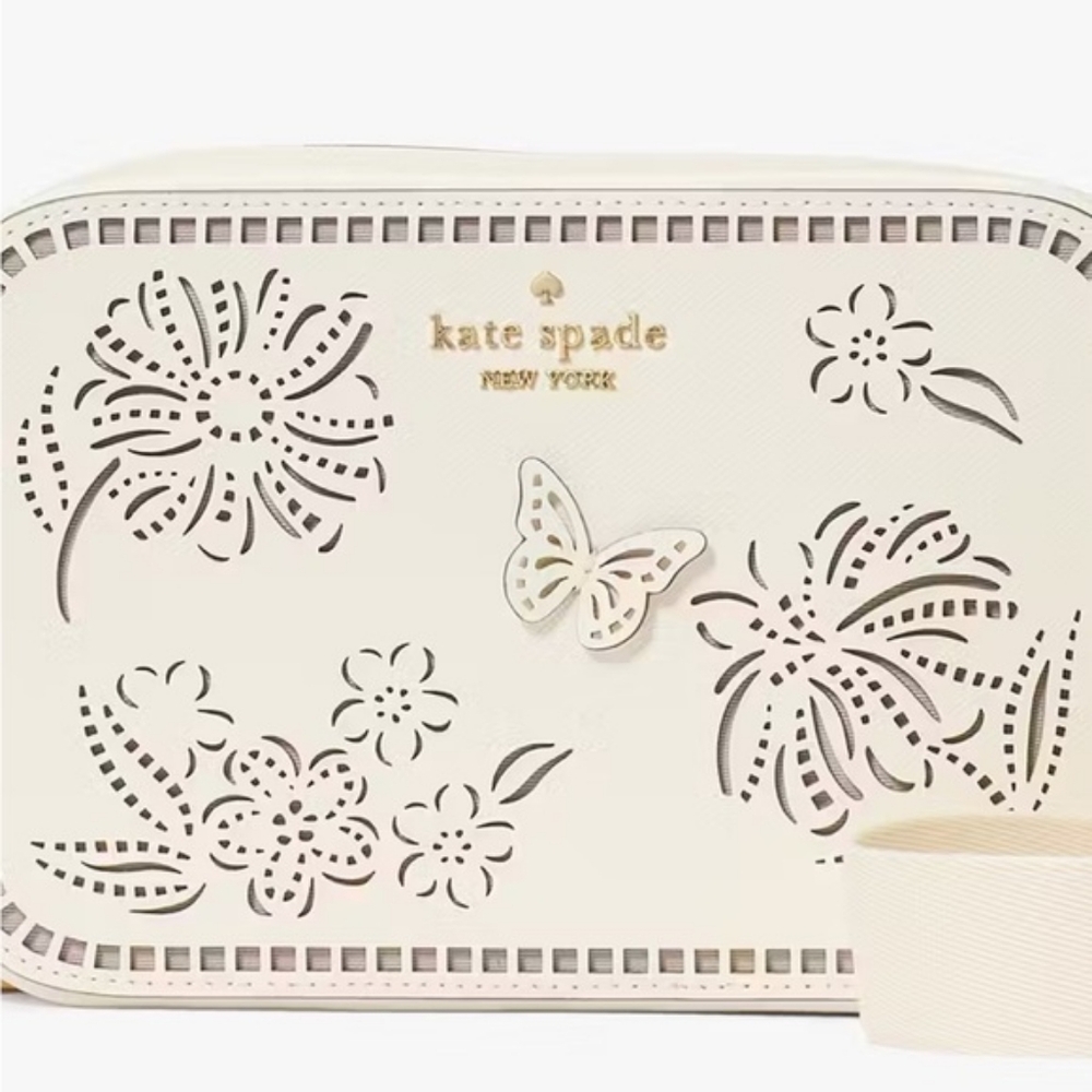 kate spade Madison Perforated Floral Butterfly Camera Crossbody Bag Meringue NWT - Picture 3 of 8